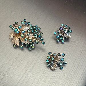 Elegant Gold and Blue Leaf Jewelry Set